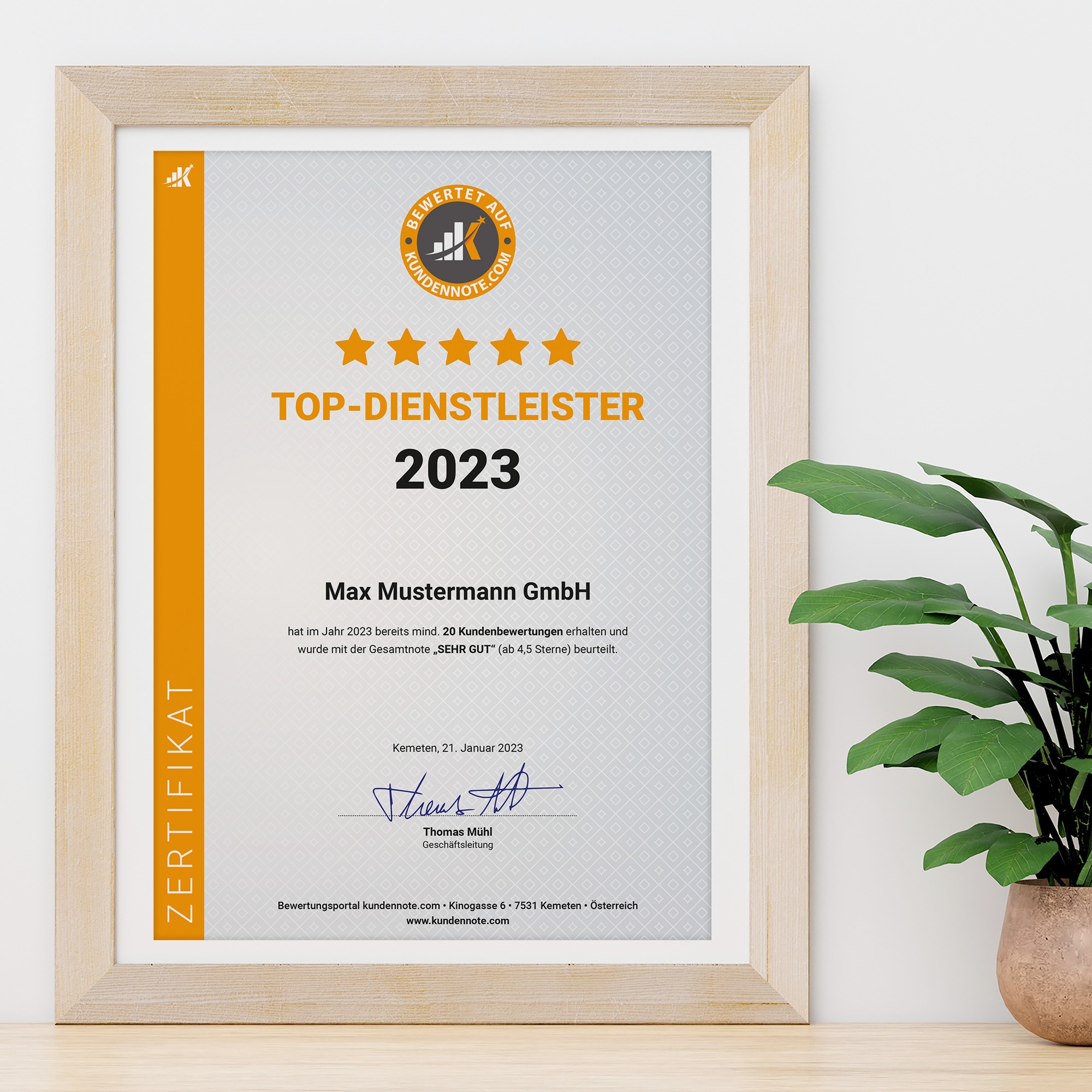 Zertifikat - Auszeichnung zum Top-Dienstleister