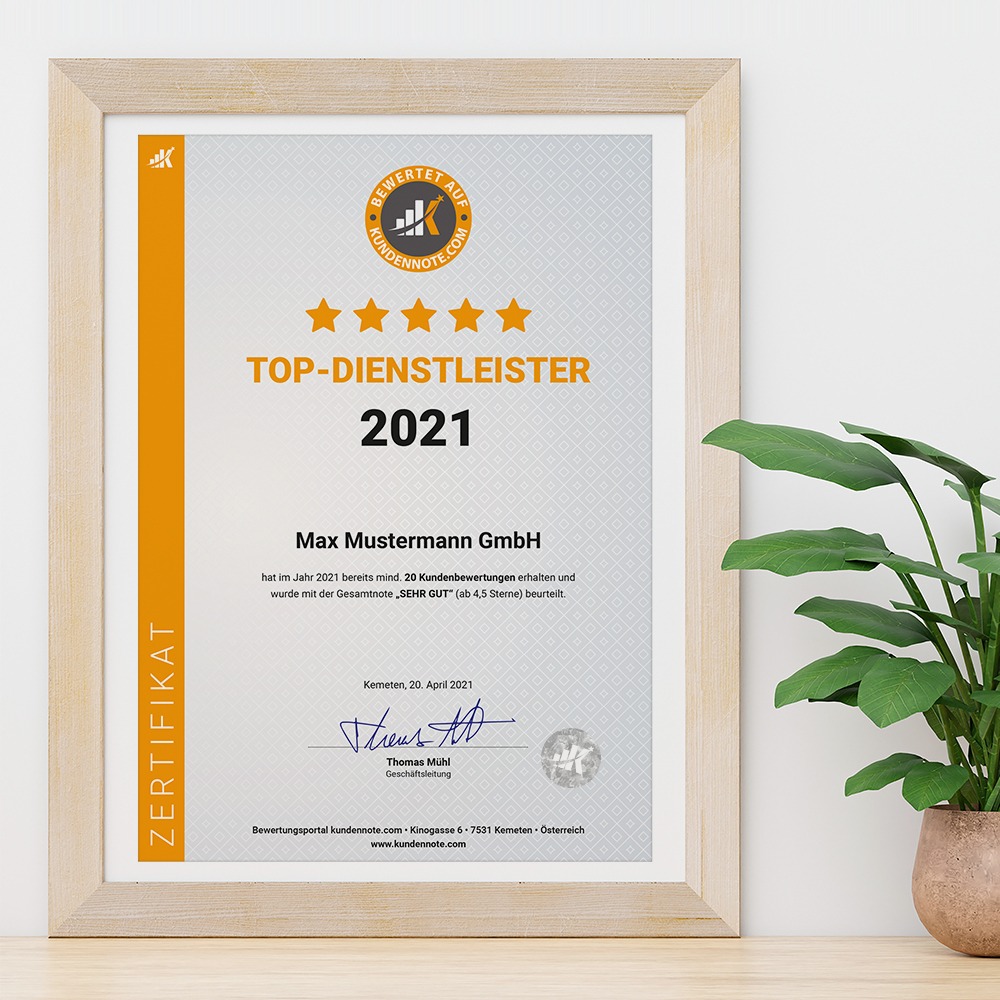 Zertifikat - Auszeichnung zum Top-Dienstleister